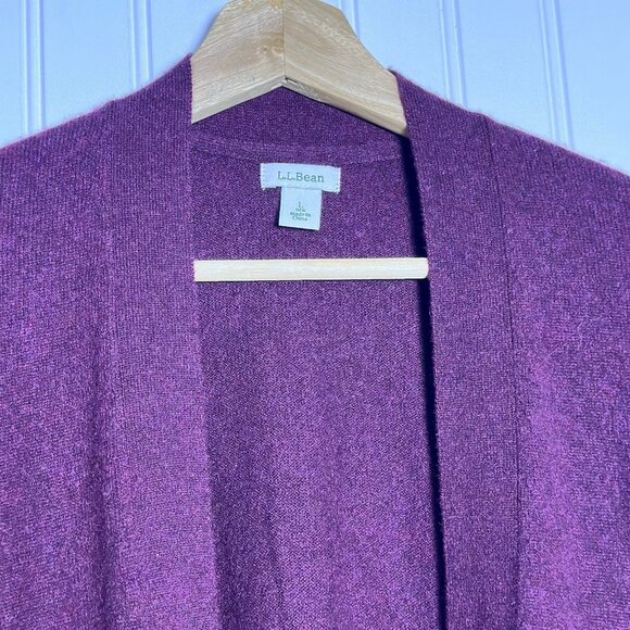 L.L.Bean Women's Blue 100% Cashmere Open Cardigan Sweater Size Large - Picture 2 of 11